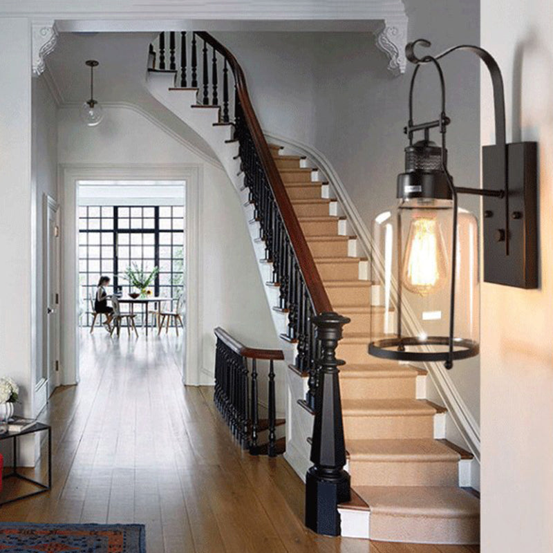 Iron Glass Cylinder Hallway Wall Lamp