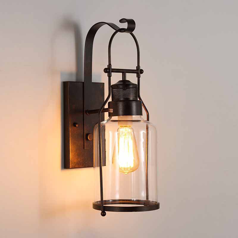Iron Glass Cylinder Hallway Wall Lamp