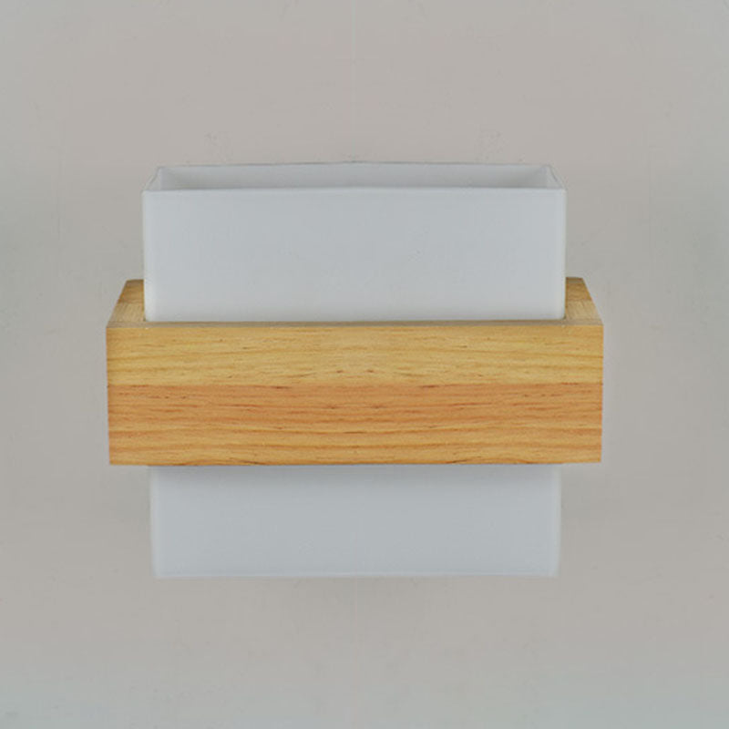 Wood Glass Square Bedroom Wall Lamp