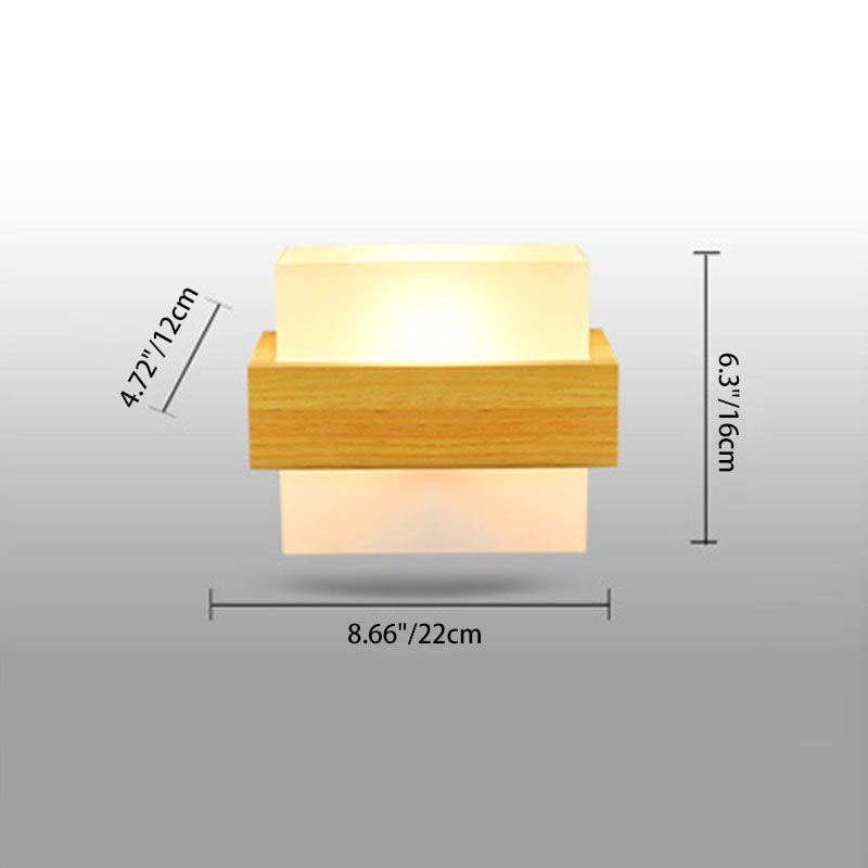 Wood Glass Square Bedroom Wall Lamp