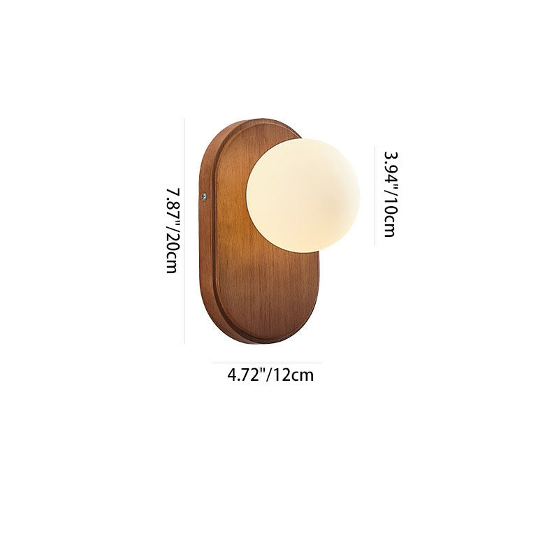 Wood Glass Round Bedroom Wall Lamp