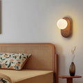 Wood Glass Round Bedroom Wall Lamp
