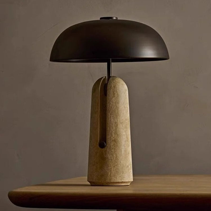 Iron Travertine Marble Mushroom Table Lamp