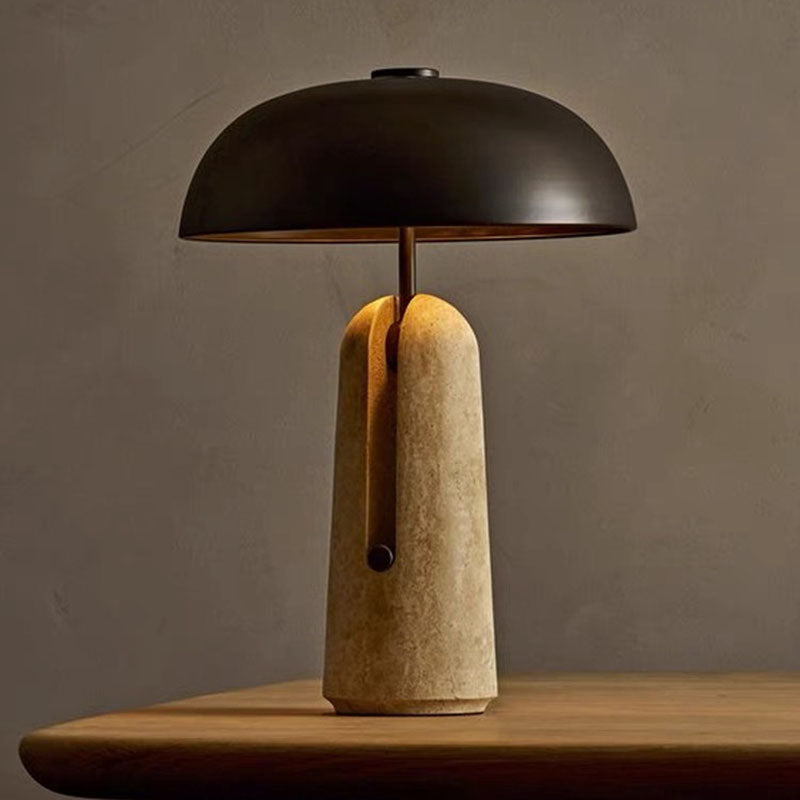 Iron Travertine Marble Mushroom Table Lamp