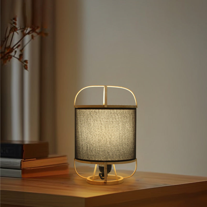 Bamboo Imitation Vellum Round Table Lamp