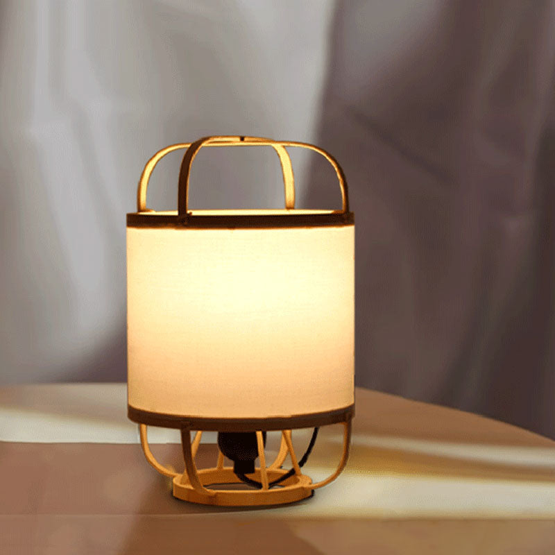 Bamboo Imitation Vellum Round Table Lamp