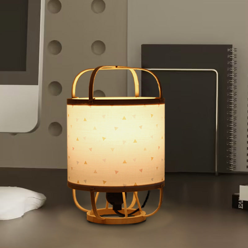 Bamboo Imitation Vellum Round Table Lamp