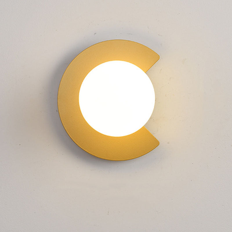 Iron Glass C-Shape Round Wall Lamp