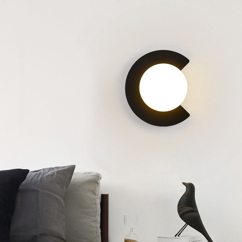 Iron Glass C-Shape Round Wall Lamp