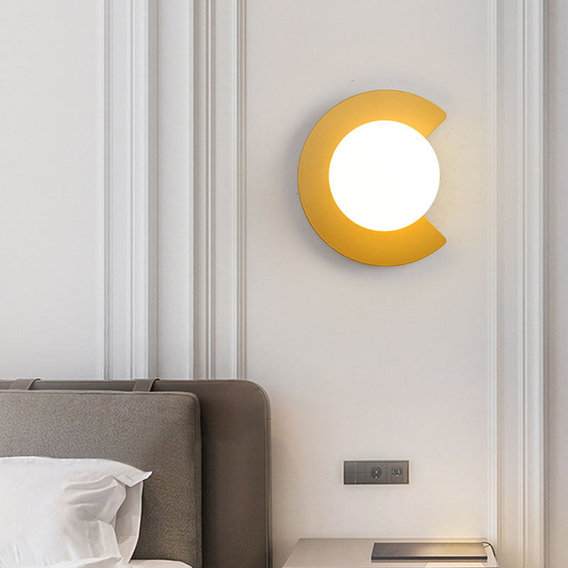 Iron Glass C-Shape Round Wall Lamp