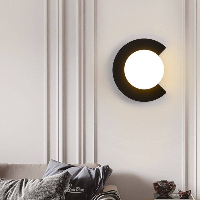 Iron Glass C-Shape Round Wall Lamp