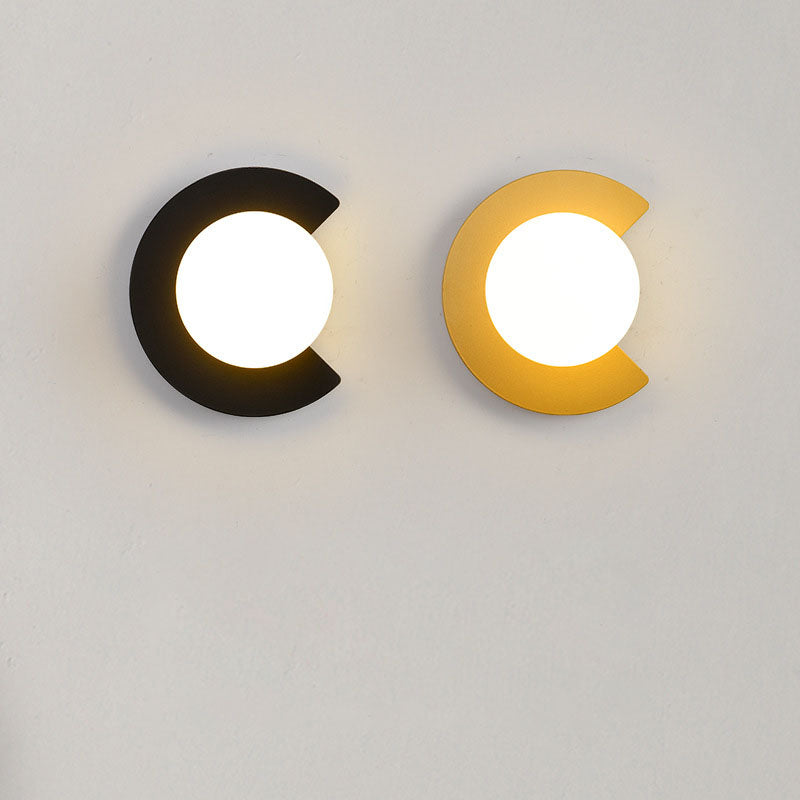 Iron Glass C-Shape Round Wall Lamp