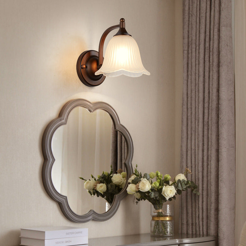 Iron Glass Lantern Flower Wall Lamp