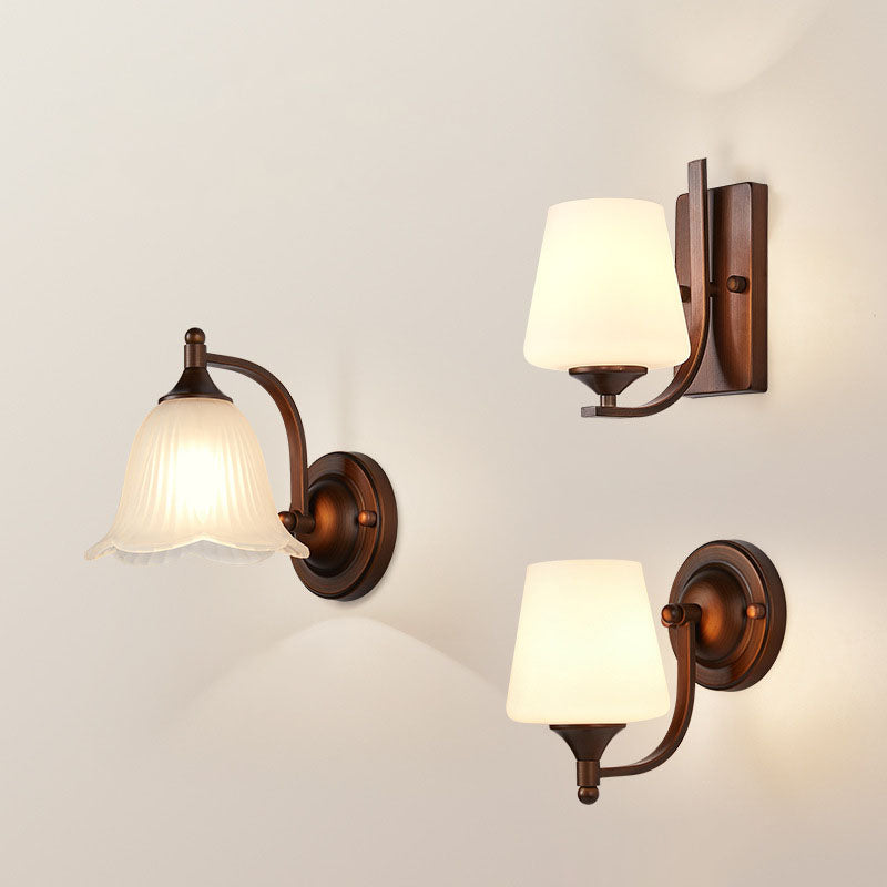 Iron Glass Lantern Flower Wall Lamp