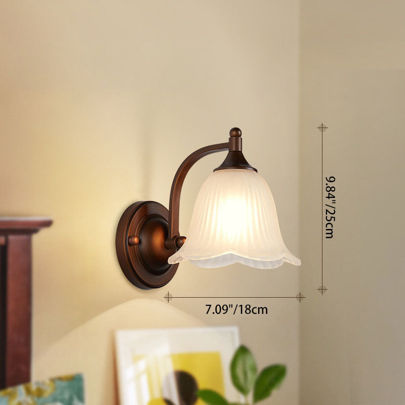 Iron Glass Lantern Flower Wall Lamp