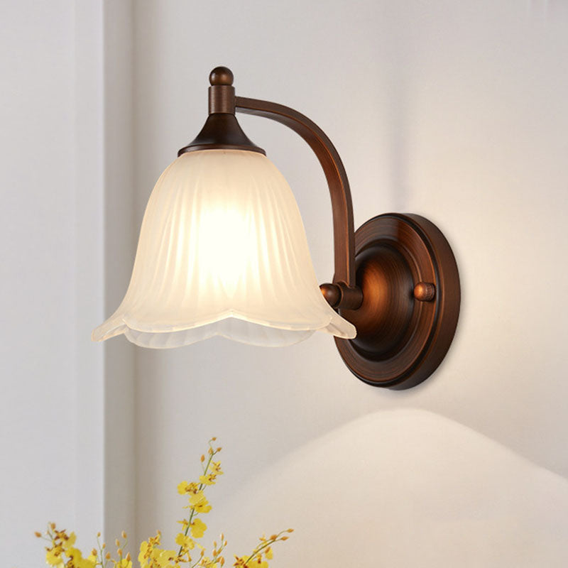 Iron Glass Lantern Flower Wall Lamp