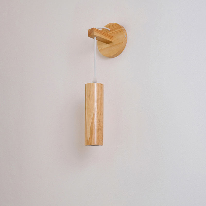 Oak Glass Cylinder Bedroom Wall Lamp
