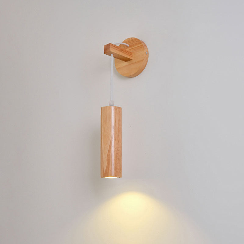 Oak Glass Cylinder Bedroom Wall Lamp