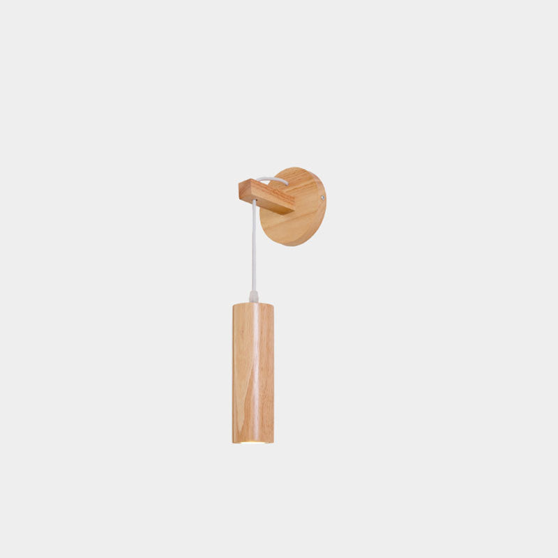 Oak Glass Cylinder Bedroom Wall Lamp