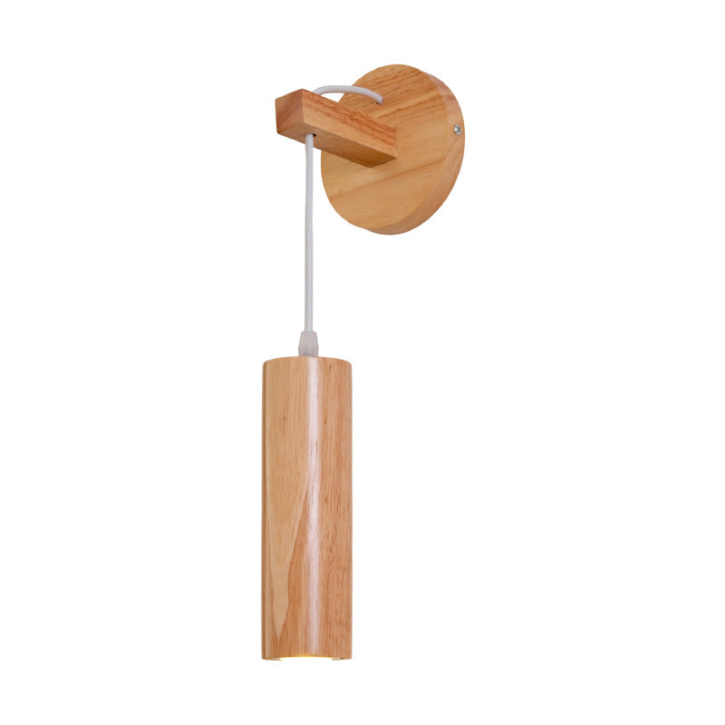 Oak Glass Cylinder Bedroom Wall Lamp