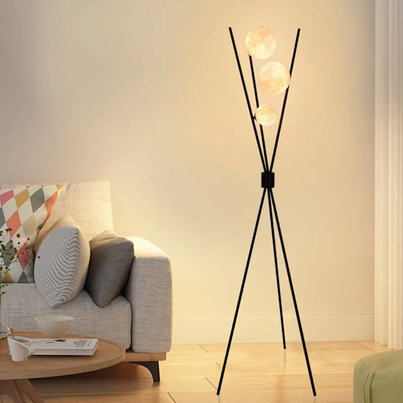Contemporary Scandinavian Iron Moon 3-Light Floor Lamp