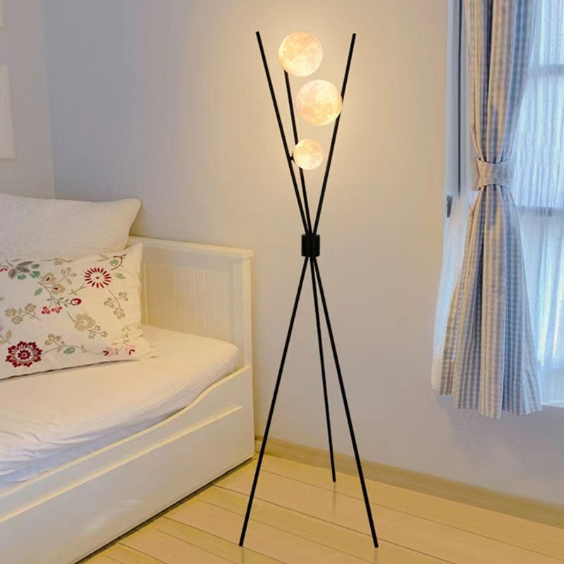 Contemporary Scandinavian Iron Moon 3-Light Floor Lamp