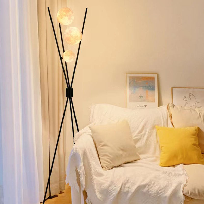 Contemporary Scandinavian Iron Moon 3-Light Floor Lamp