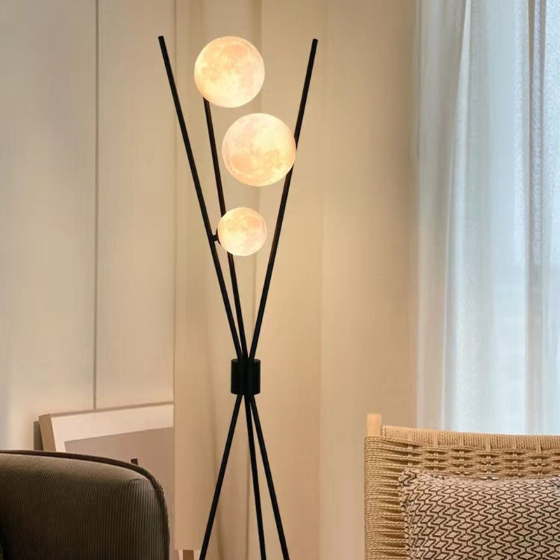 Contemporary Scandinavian Iron Moon 3-Light Floor Lamp