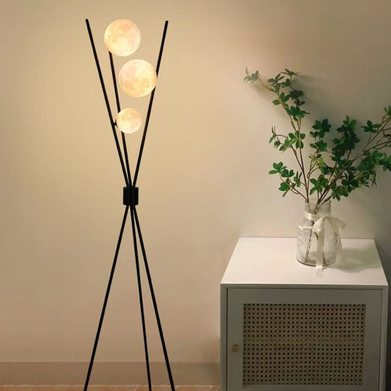 Contemporary Scandinavian Iron Moon 3-Light Floor Lamp