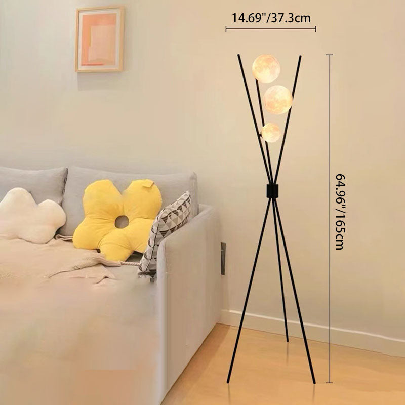 Contemporary Scandinavian Iron Moon 3-Light Floor Lamp