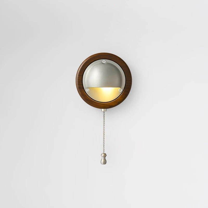 Copper Ash Wood Round Wall Lamp