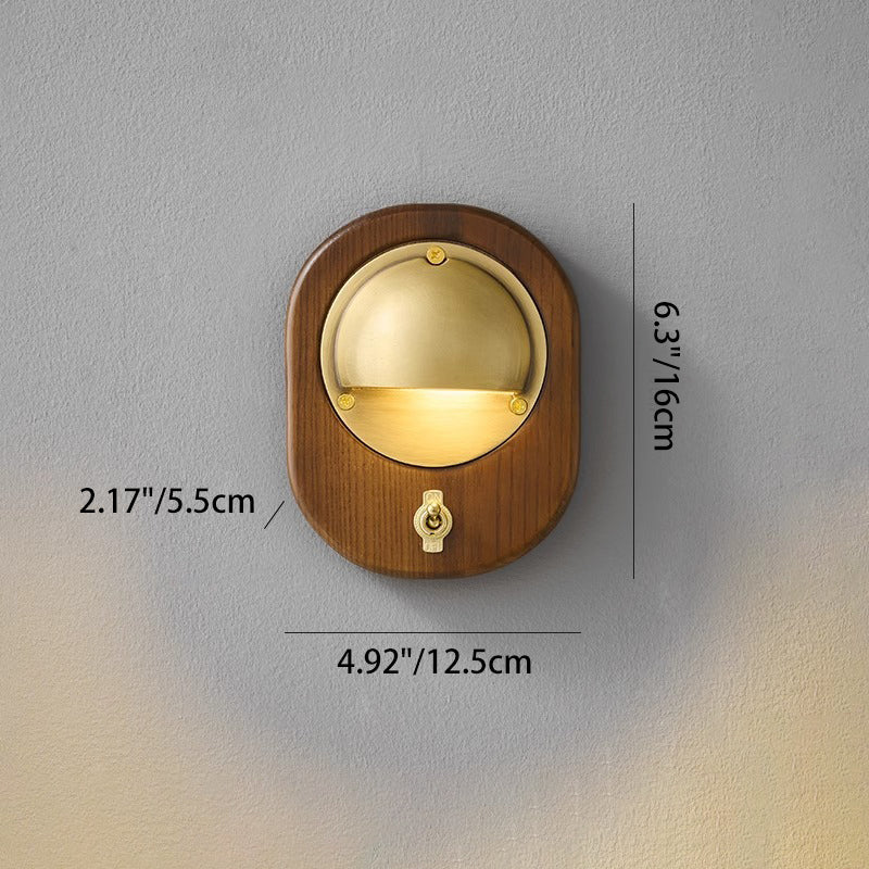 Copper Ash Wood Round Wall Lamp