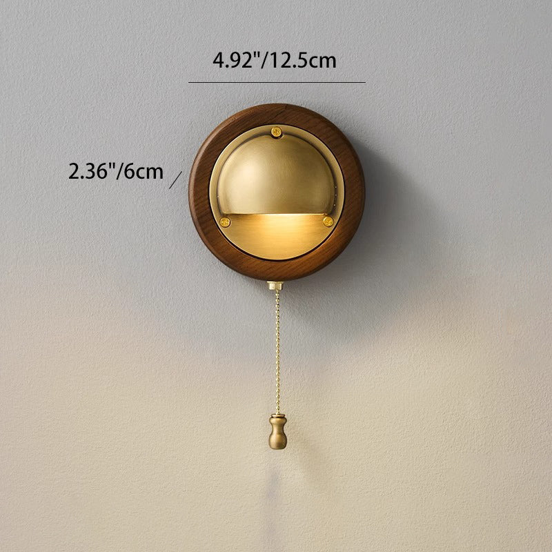 Copper Ash Wood Round Wall Lamp