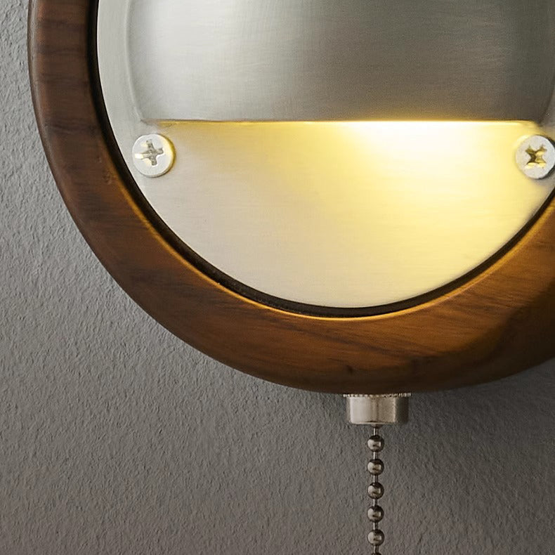 Copper Ash Wood Round Wall Lamp