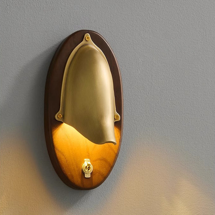 Copper Ash Wood Round Wall Lamp