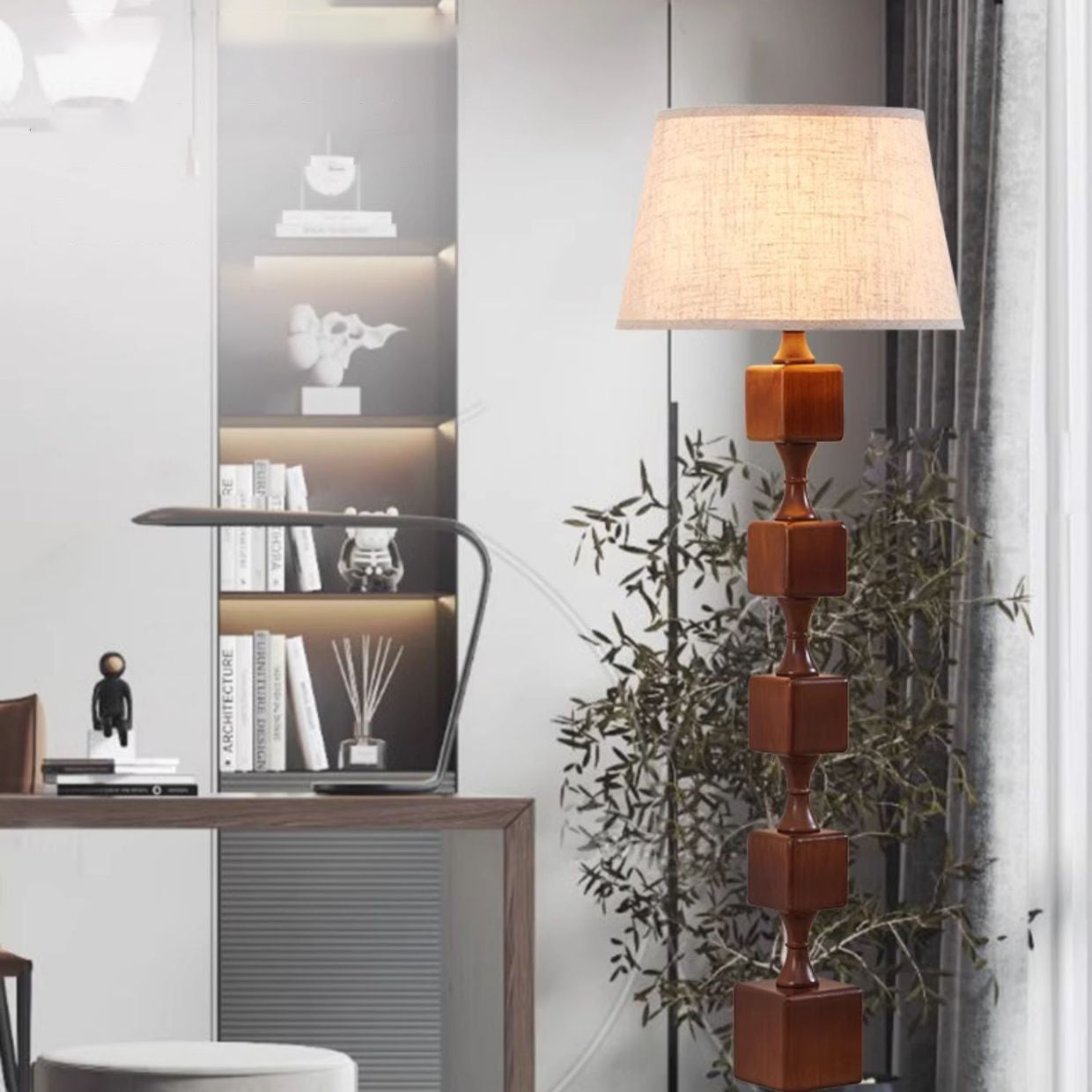 Wood Fabric Linear Living Floor Lamp