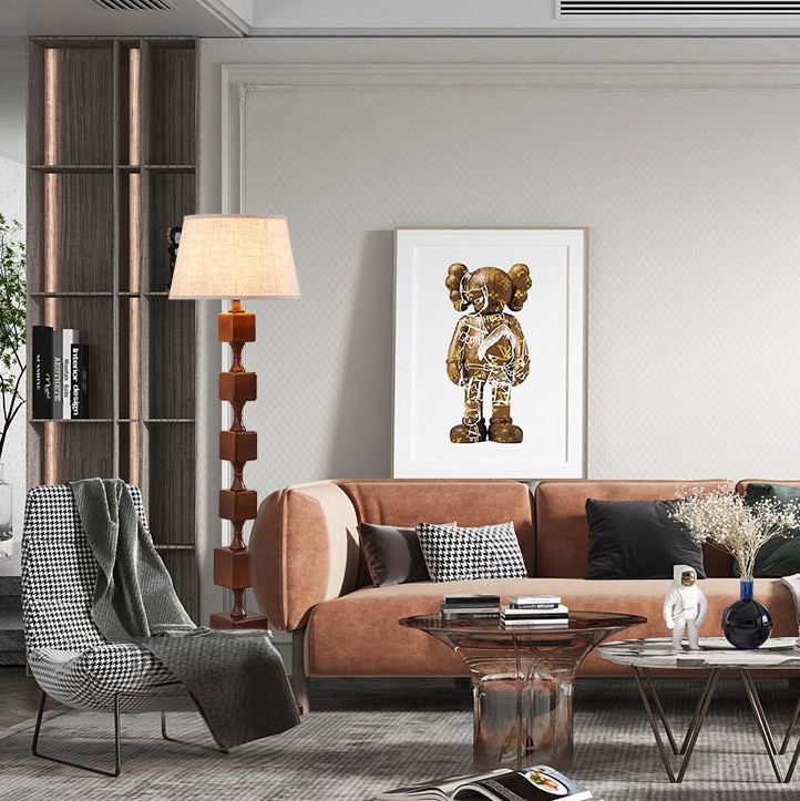 Wood Fabric Linear Living Floor Lamp