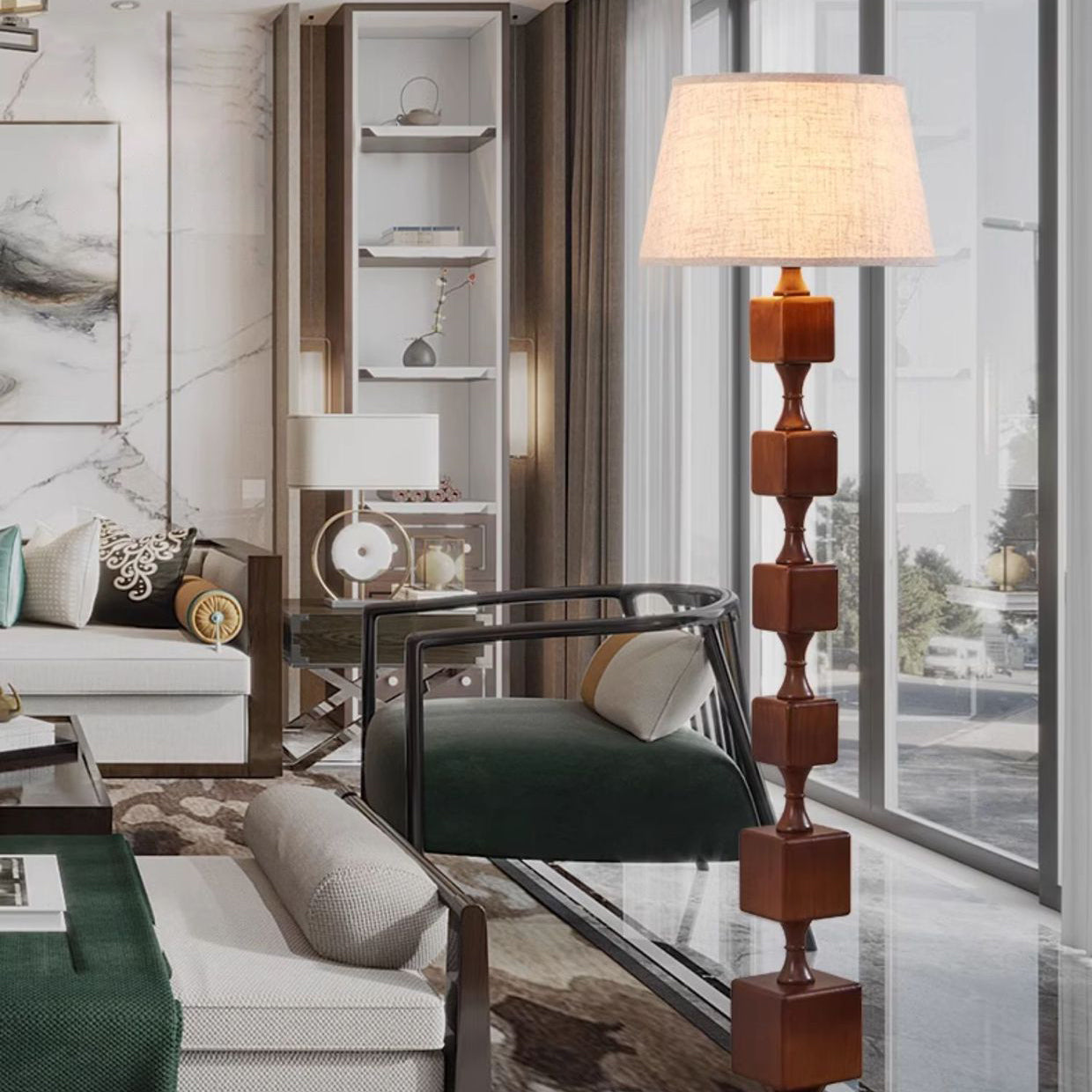 Wood Fabric Linear Living Floor Lamp