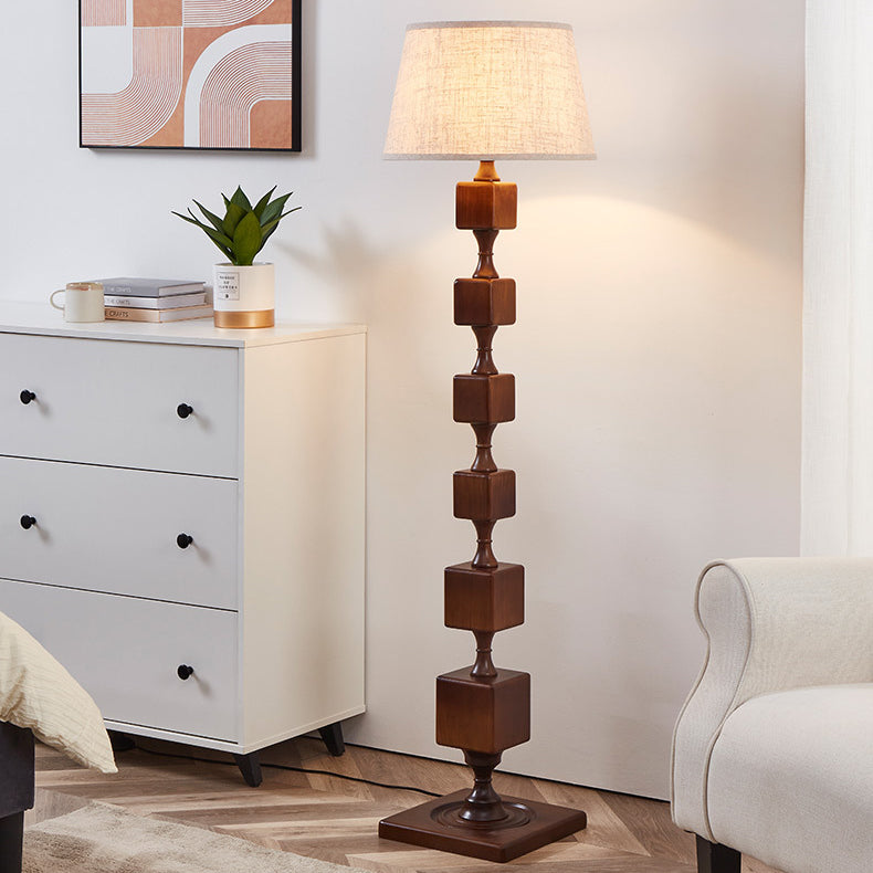 Wood Fabric Linear Living Floor Lamp