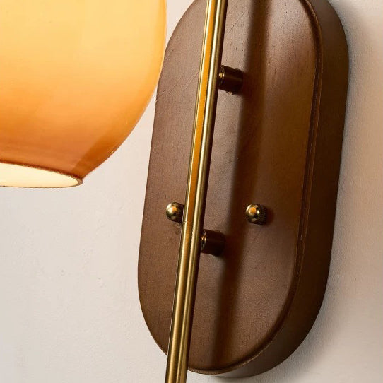 Oak Iron Glass Round Wall Lamp