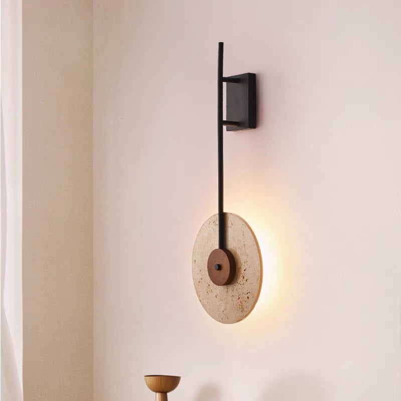 Walnut Travertine Iron Round Wall Lamp