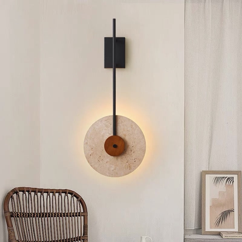 Walnut Travertine Iron Round Wall Lamp
