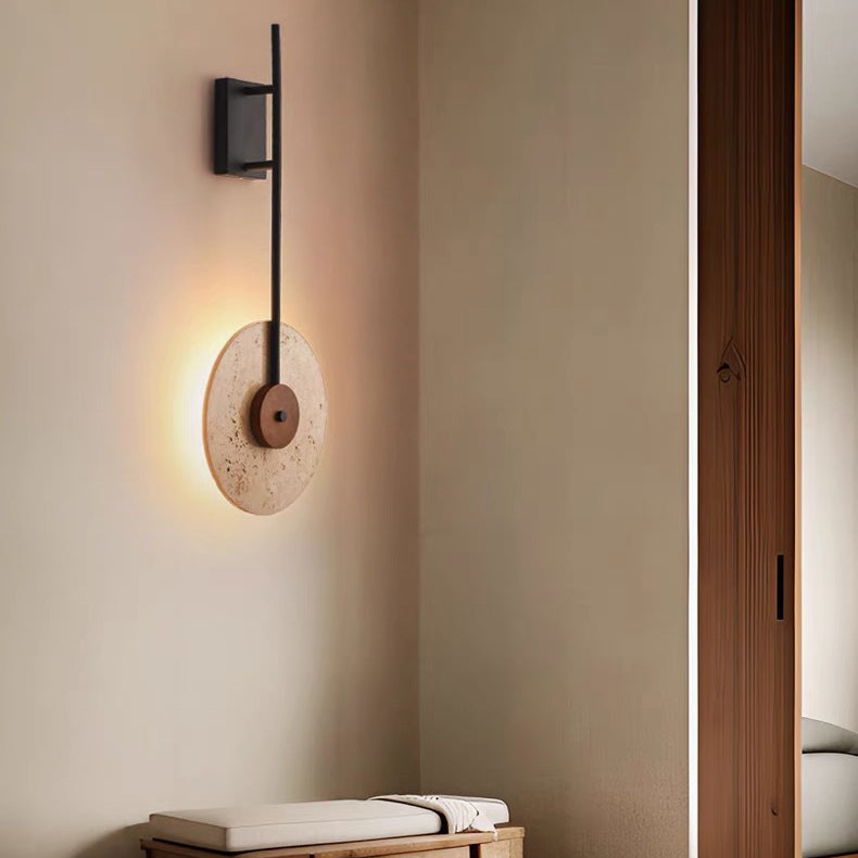 Walnut Travertine Iron Round Wall Lamp