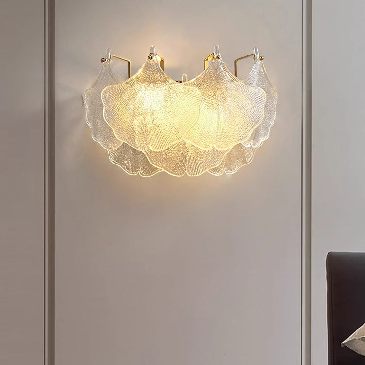 Metal Glass Ginkgo Leaf 2-Light Wall Lamp