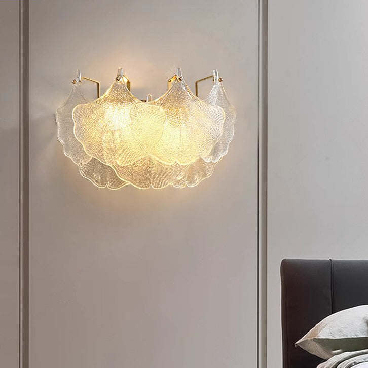 Metal Glass Ginkgo Leaf 2-Light Wall Lamp