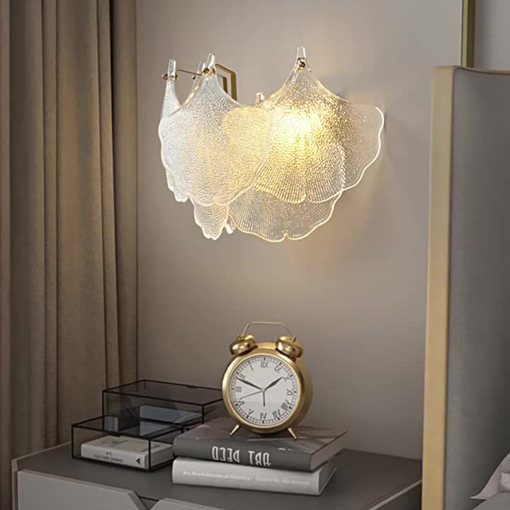 Metal Glass Ginkgo Leaf 2-Light Wall Lamp