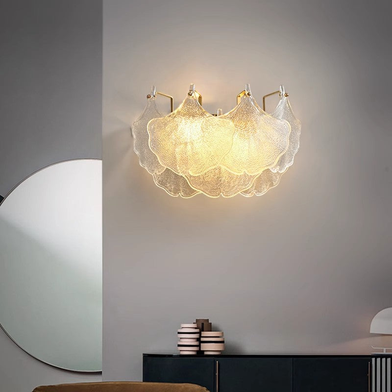 Metal Glass Ginkgo Leaf 2-Light Wall Lamp