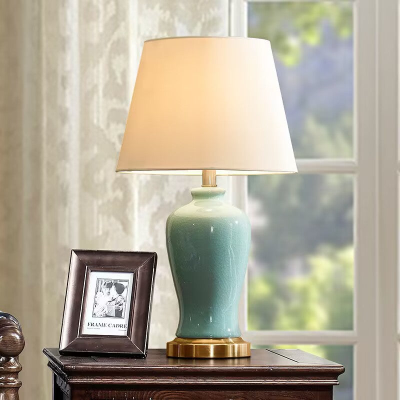 Round Cylinder Ceramic Fabric Table Lamp