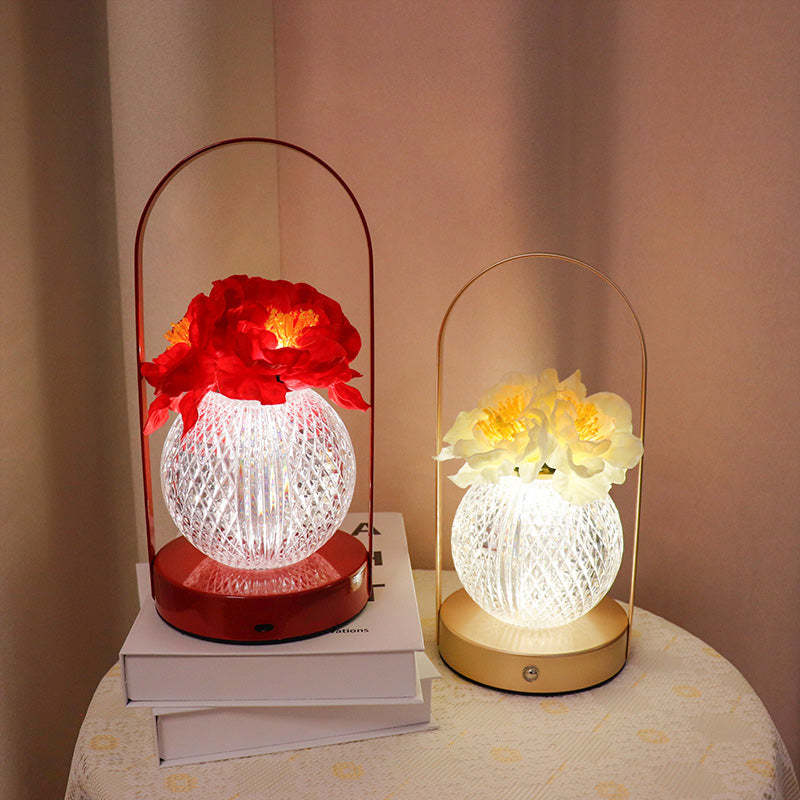 Carnation Round Plastic Bedroom Table Lamp