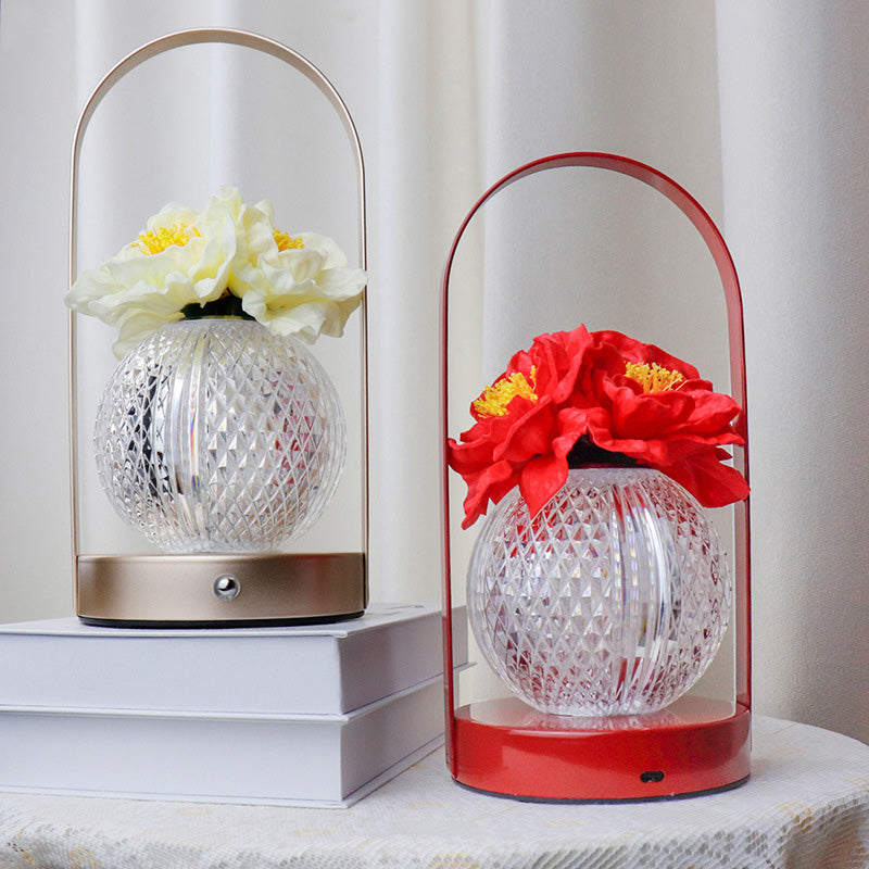 Carnation Round Plastic Bedroom Table Lamp